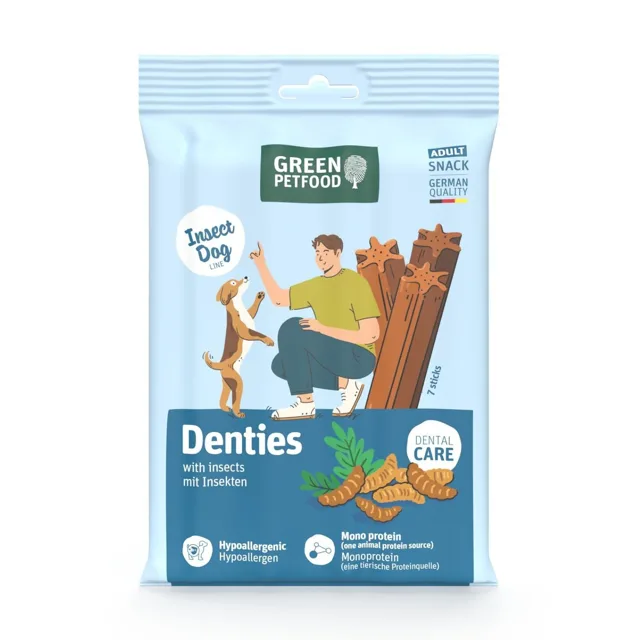 GREEN PETFOOD Denties with Insects 180 g hypoalergenní žvýkací pamlsek s hmyzími bílkovinami pro psy