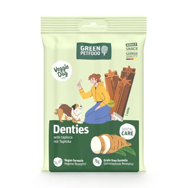 GREEN PETFOOD Denties with Tapioca 180 g veganský bezobilný pamlsek pro psy
