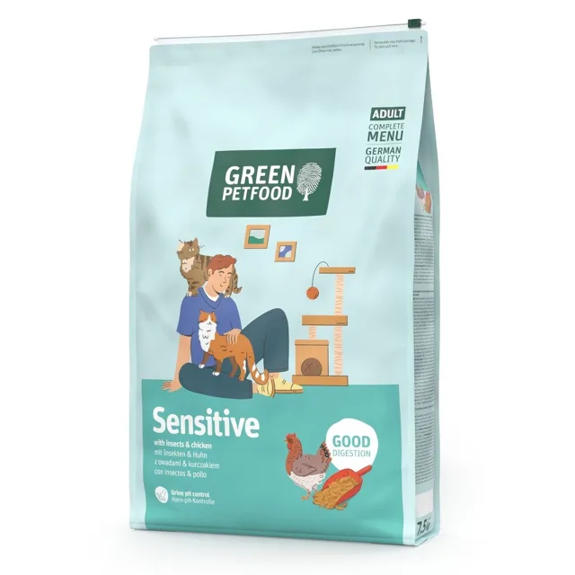 GREEN PETFOOD Sensitive with Insects 7,5 kg s hmyzem a kuřetem, snadno stravitelné krmivo pro kočky
