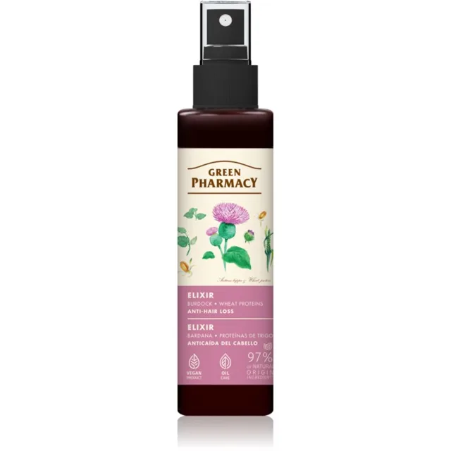 Green Pharmacy Burdock & Wheat proteins Elixir bezoplachová vlasová péče proti vypadávání vlasů 150 ml