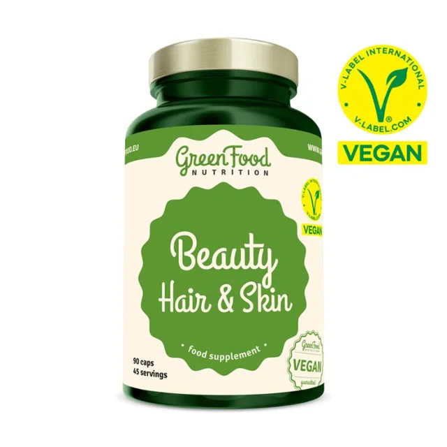 GreenFood Nutrition Beauty Hair &amp; Skin krásné vlasy a pleť, 90 vegan kapslí