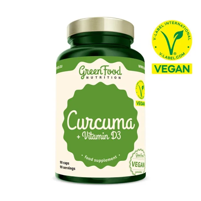 GreenFood Nutrition Curcumin + Vitamin D3, 90 vegan kapslí