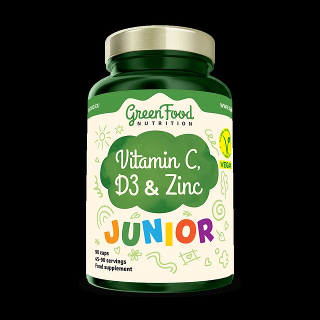 GREENFOOD NUTRITION Junior vitamin C, D3 & zinc 90 kapslí