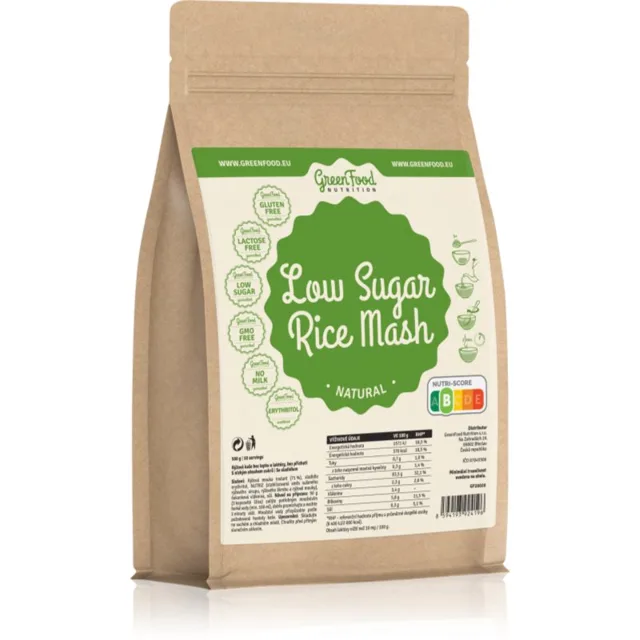 GreenFood Nutrition Low Sugar Rice Mash rýžová kaše s nízkým obsahem cukrů příchuť Natural 500 g