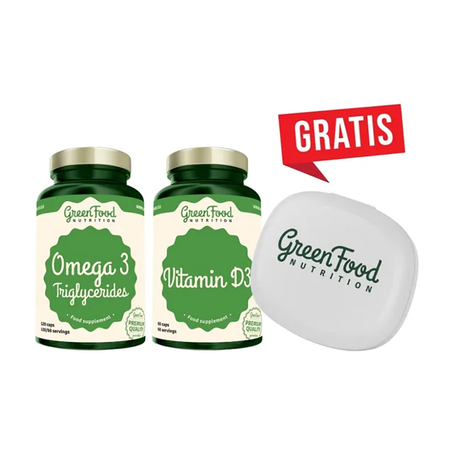 GREENFOOD NUTRITION Omega 3 + vitamin E 120 kapslí + vitamin D3 60 kapslí