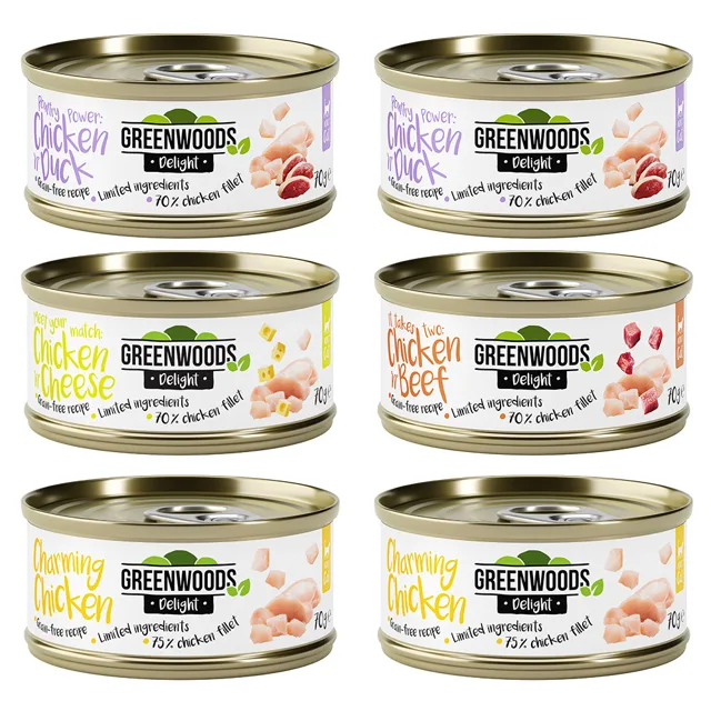 Greenwoods Delight 6 x 70 g - míchané balení s kuřecím - míchané balení: 4 druhy