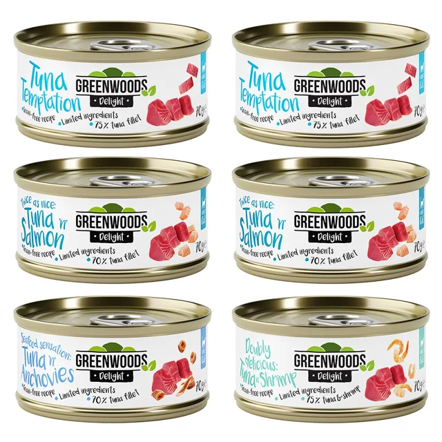 Greenwoods Delight 6 x 70 g - míchané balení s tuňákem - míchané balení: 4 druhy
