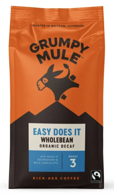 Grumpy Mule Easy Does It Wholebean Decaf, 100% Arabica, zrnková káva bez kofeinu, BIO, 200 g