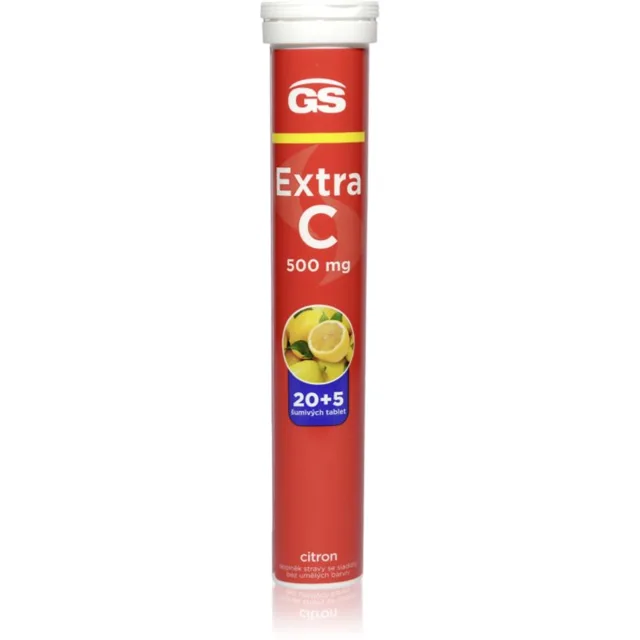 GS Extra C 500 mg šumivé tablety pro podporu imunity, snížení míry únavy a vyčerpání příchuť Lemon 25 tbl