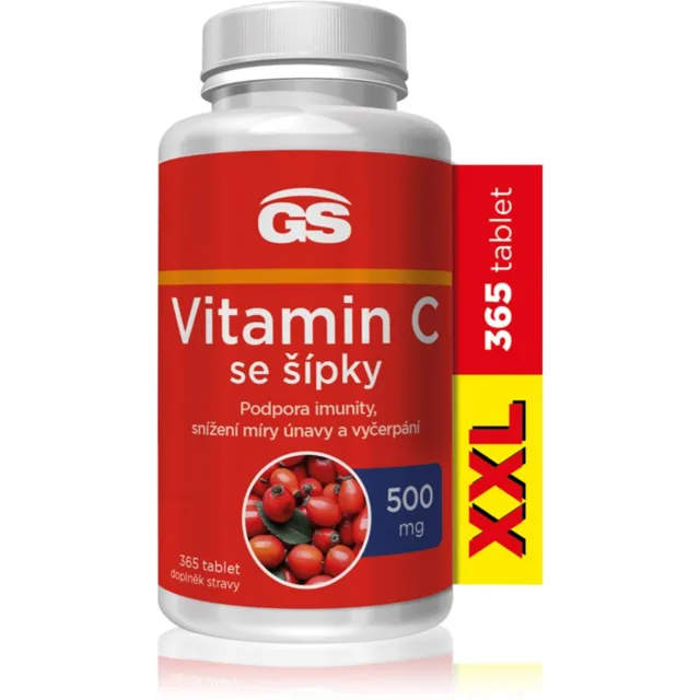 GS Vitamin C 500 mg se šípky tablety pro podporu imunitního systému, krásnou pleť a nehty 365 tbl