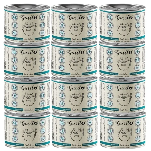 GUSSTO Fresh Deer 12x200 g čerstvý jelen, monoproteinové krmivo pro kočky