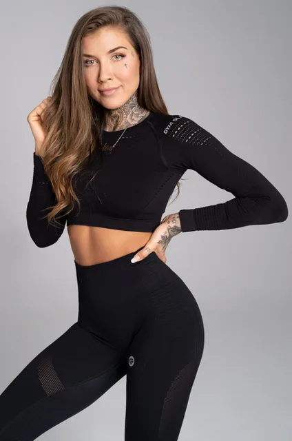 Gym Glamour Crop-Top bezešvý All Black, M, černá