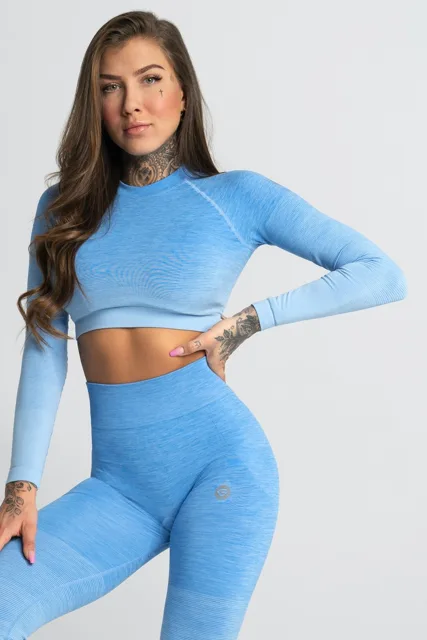 Gym Glamour Crop-Top bezešvý Blue Ombre, M, modrá