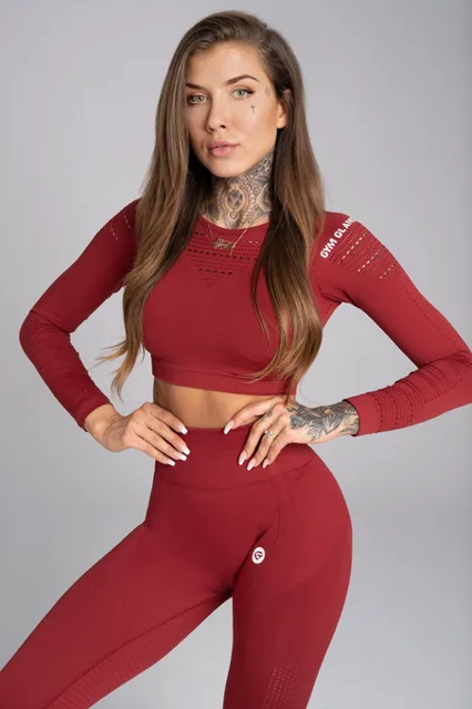 Gym Glamour Crop-Top bezešvý Bordo, L, bordo