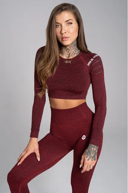 Gym Glamour Crop-Top bezešvý Bordo Melange, L, bordo