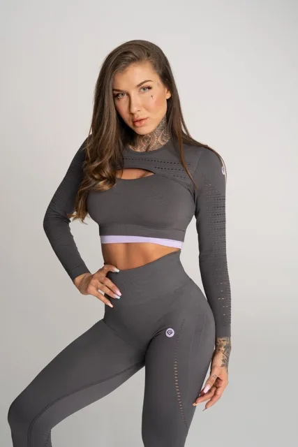 Gym Glamour Crop-Top bezešvý Deynn Šedý, XS, šedá