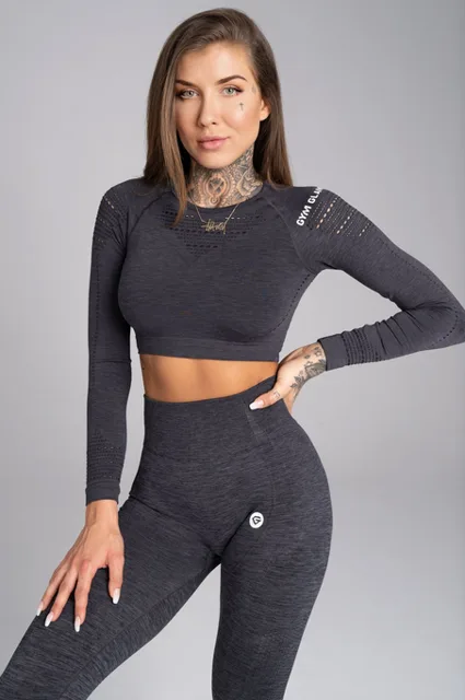 Gym Glamour Crop-Top bezešvý Grey Melange, M, šedá