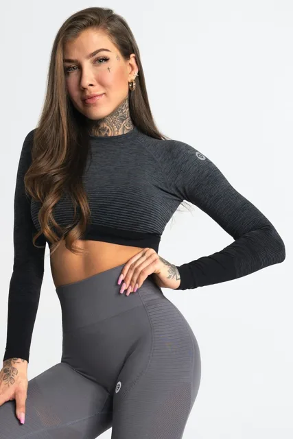 Gym Glamour Crop-Top bezešvý Grey Ombre, XS, šedá