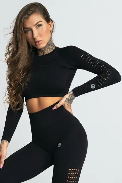 Gym Glamour Crop-Top bezešvý Nero Black, M, černá