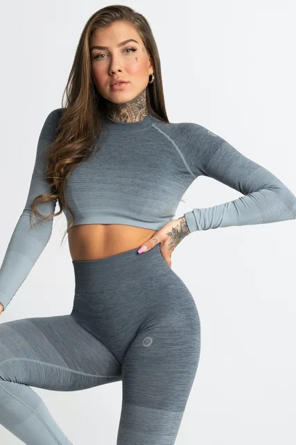 Gym Glamour Crop-Top bezešvý Sea Ombre, M, šedá