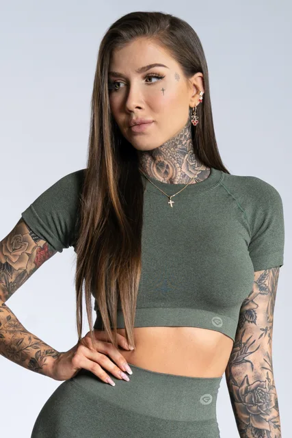 Gym Glamour Crop-Top s krátkým rukávem Khaki Ombre, S, khaki