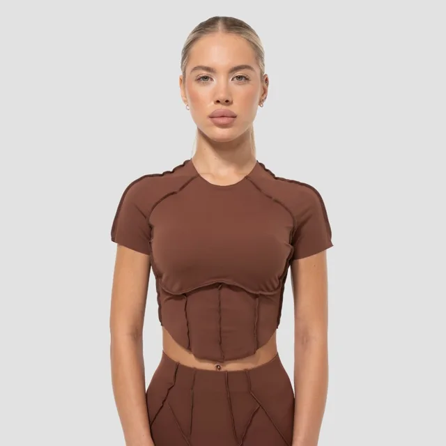 GymBeam Dámské tričko Cropped Cosmo Brown