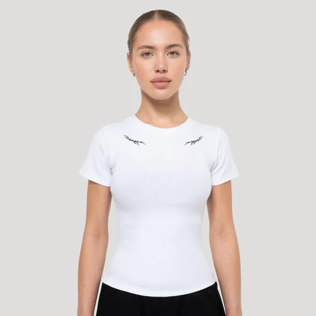 GymBeam Dámské tričko Tribal Ribbed White