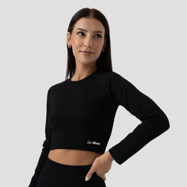 GymBeam Dámské triko FLO Ribbed Crop-Top Black