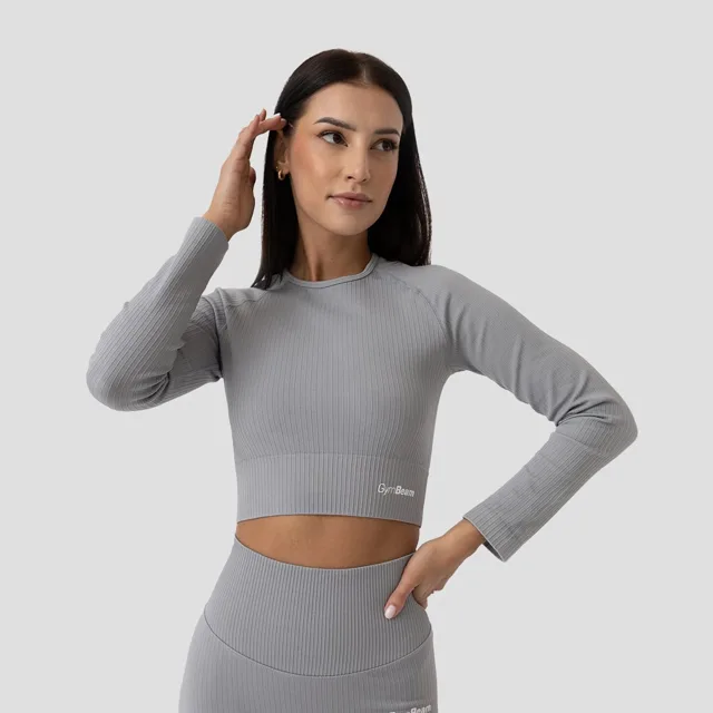 GymBeam Dámské triko FLO Ribbed Crop-Top Grey