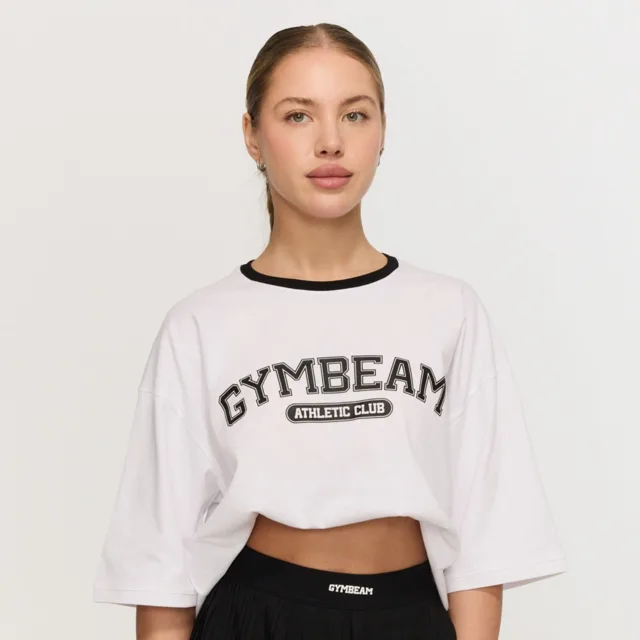 GymBeam Dámské Varsity Oversized Tričko White