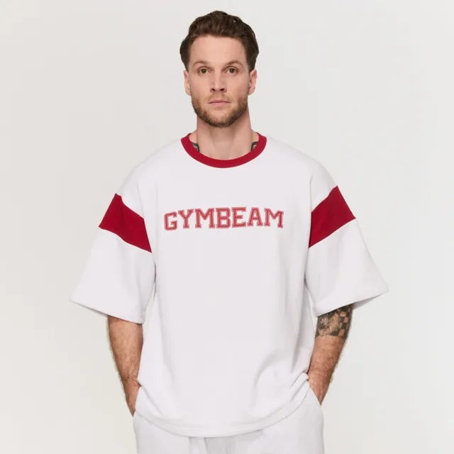 GymBeam Tričko Premium Heavyweight Varsity White