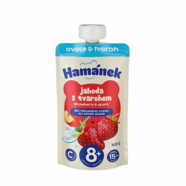 Hamánek Ovocná kapsička jahoda & jablko s tvarohem 100 g