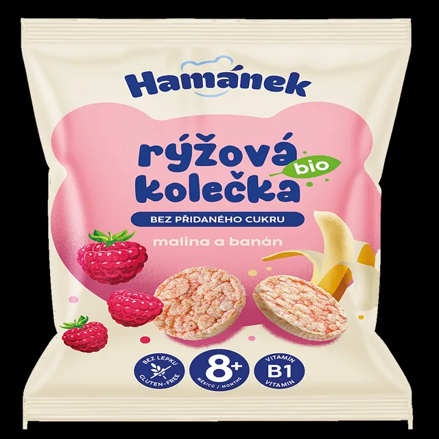 HAMÁNEK Rýžová kolečka malina a banán BIO 35 g