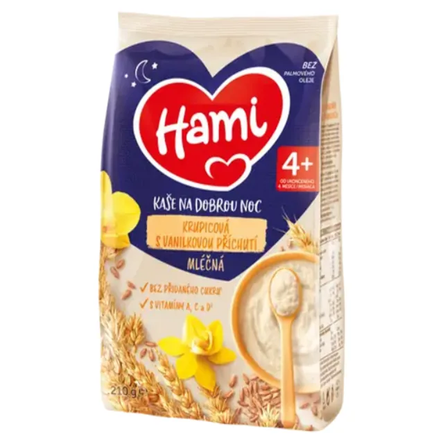 HAMI Mléčná kaše krupicová s vanilkovou příchutí na Dobrou noc 210 g