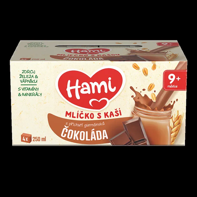 HAMI Mlíčko s kaší s příchutí čokoláda 9m+ 4 x 250 ml