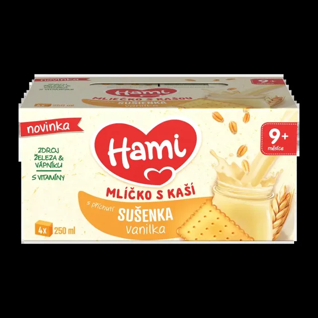 Hami Mlíčko s kaší s příchutí Sušenka vanilka 4x 250 ml 1000 ml