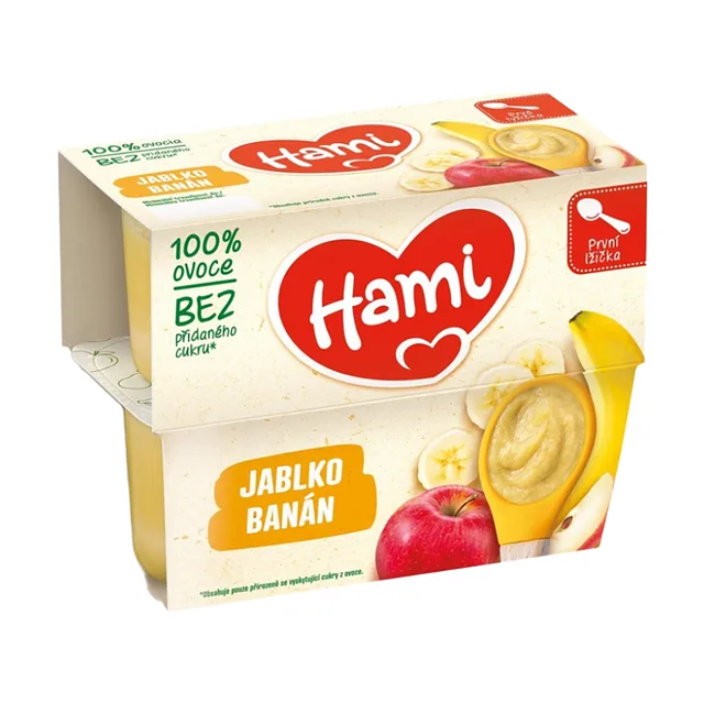 HAMI První lžička 100% ovoce Jablko a banán od 4.měsíce 4 x100 g