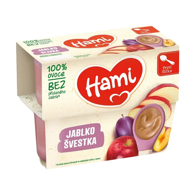 HAMI První lžička 100% ovoce Švestka a jablko od 4.měsíce 4x100 g