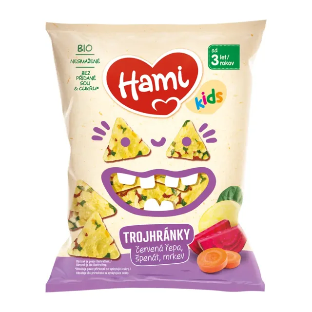 Hami Trojhránky Červená řepa, špenát a mrkev Červená řepa, špenát, mrkev 30 g