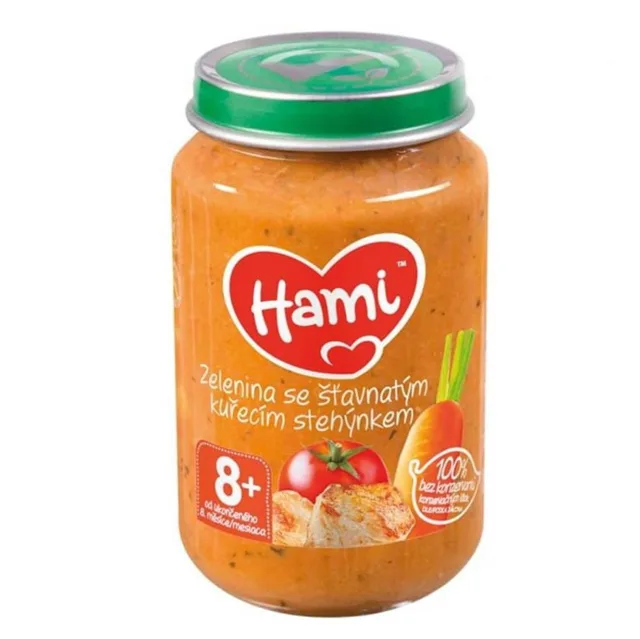 HAMI Zelenina se šťavnatým kuřecím stehýnkem 200 g 8m+