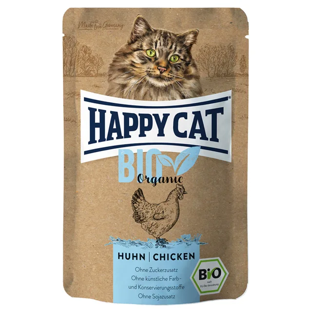 Happy Cat Bio Pouch 6 × 85 g - bio kuřecí