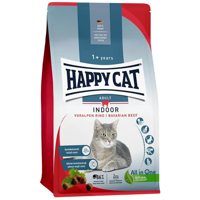 Happy Cat Indoor hovězí - 1,3 kg