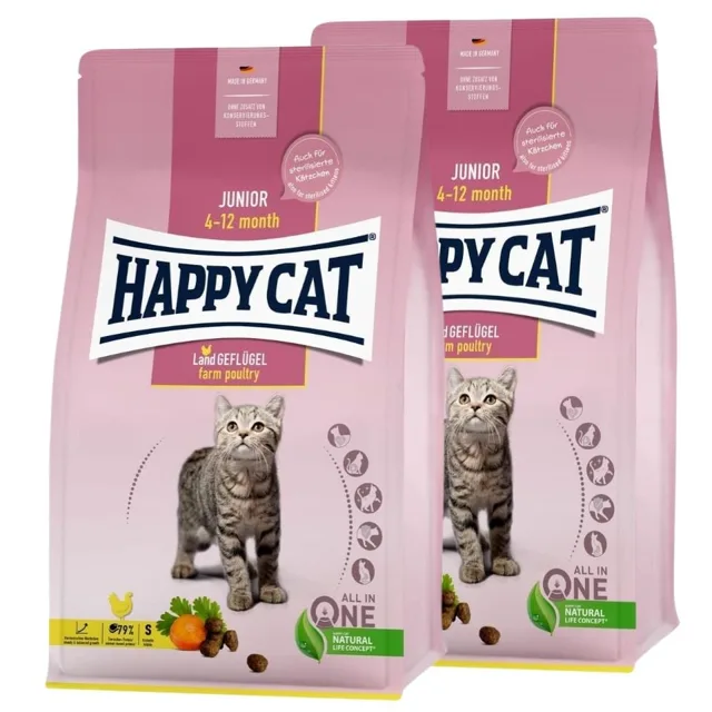HAPPY CAT Junior Farm Poultry 2x4 kg drůbež granule pro koťata ve věku 4-12 měsíců