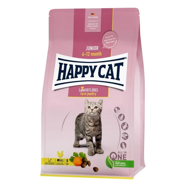HAPPY CAT Junior Farm Poultry 4 kg drůbeží, krmivo pro koťata ve věku 4-12 měsíců