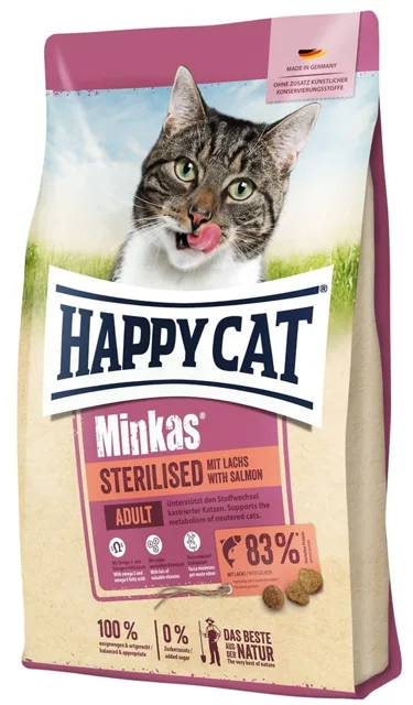 HAPPY CAT Minkas Sterilised Lachs Losos 10 kg granule pro kočky po sterilizaci