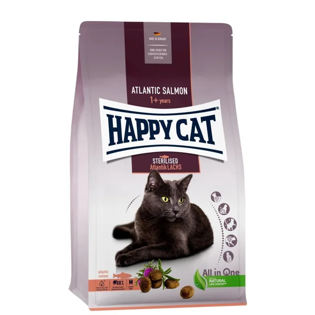 HAPPY CAT Sterilised Atlantik-Lachs 10 kg granule pro kastrované kočky
