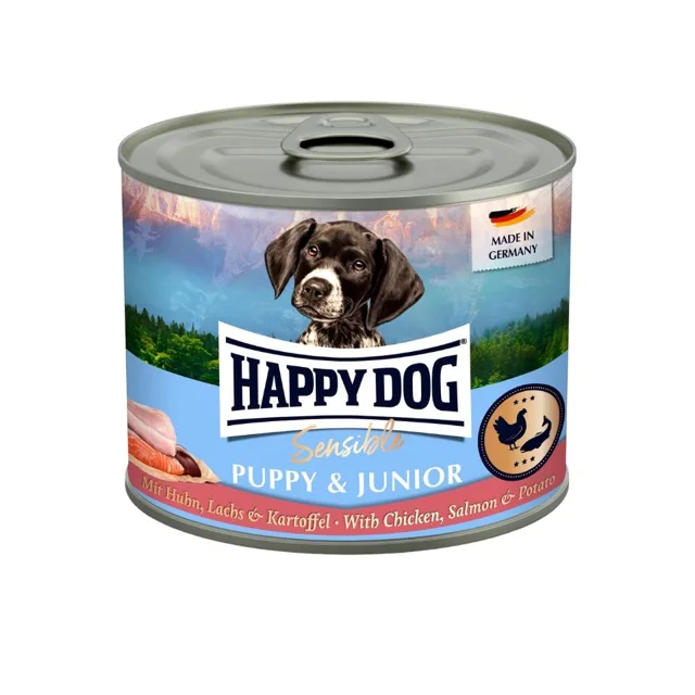 HAPPY DOG Sensible Puppy Junior Kuřecí, losos a brambor 200 g konzerva pro štěňata a mladé psy