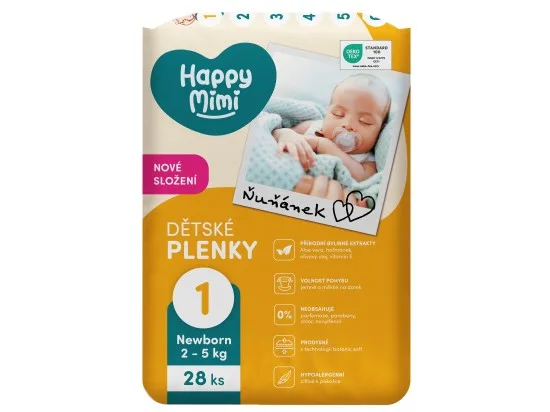 Happy Mimi dětské plenky 1 Newborn (2-5 kg), 28 ks