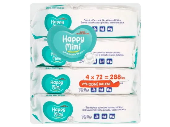 Happy Mimi dětské vlhčené ubrousky 4 x 72 ks