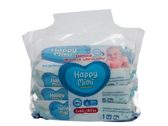 Happy Mimi dětské vlhčené ubrousky 99% vody 180 ks